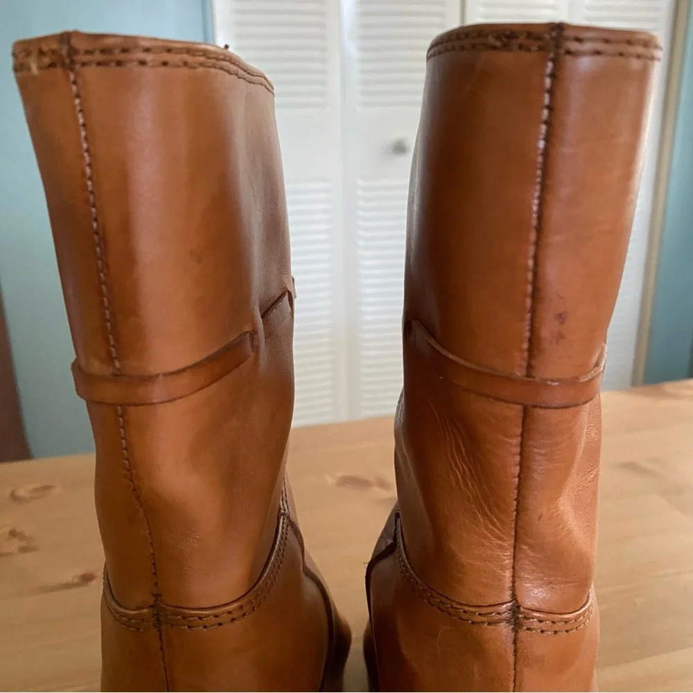 Hana Mackler Cognac 100% Genuine Leather Ankle Boots 8 AA Narrow VTG 80s 4” Heel - Picture 8 of 13